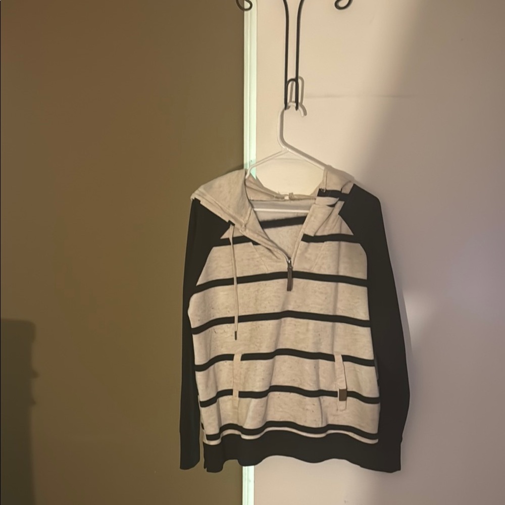 Maurices Black and White Striped Hoodie Sweatshirt